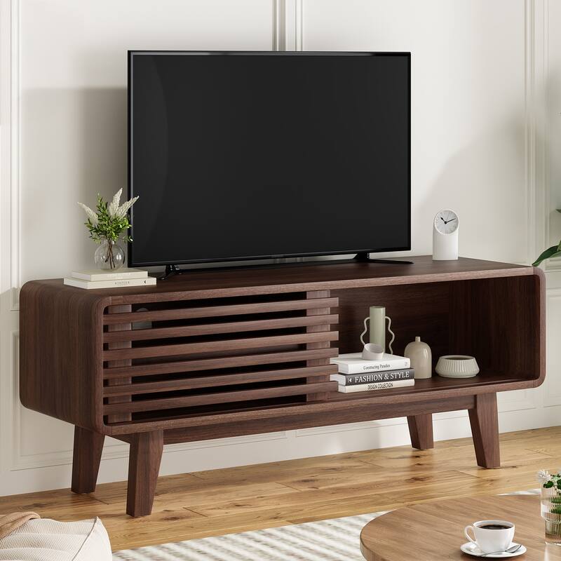 Rossetta Mid-Modern Century Concise Style TV Stand with Storage Cabinet and Sliding Door, up to 59''