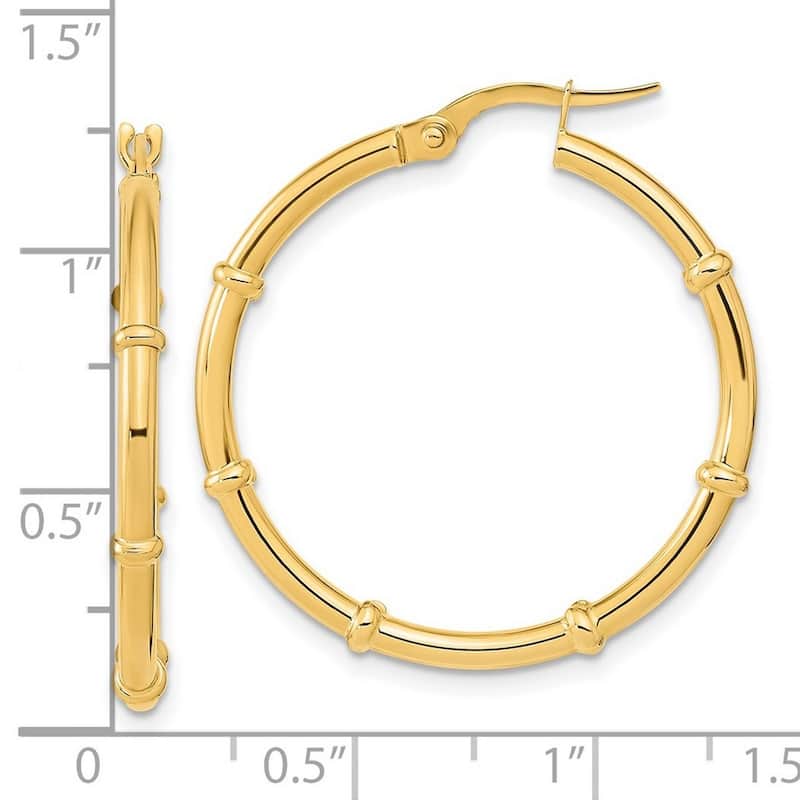 Curata 14k Yellow Gold Polished and Bar Station Hoop 28x2mm Earrings