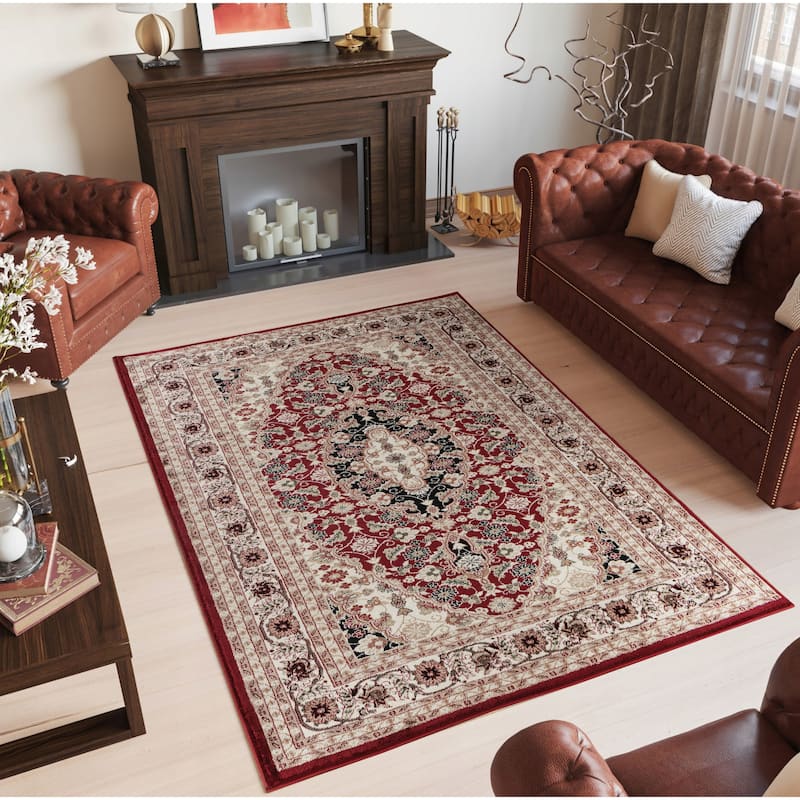 Hollywood Collection Red/Ivory Area Rug