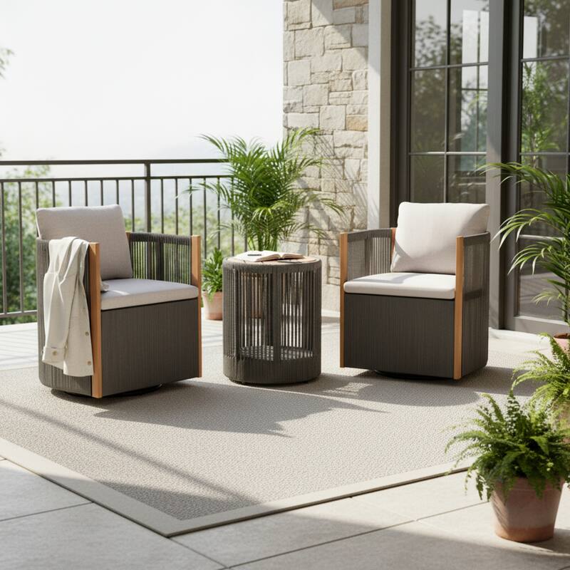 Christopher Knight Home - Orsini Outdoor Acacia Wood Dining Set with 180° Swivel Chairs & 15.00" Round Side Table