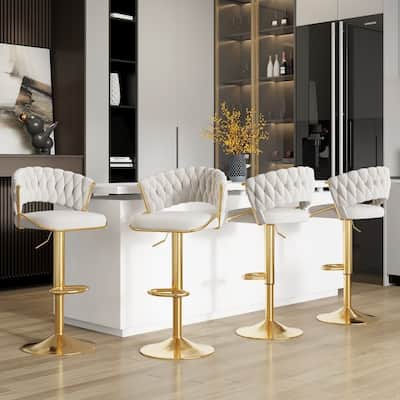 2/4 Set Velvet Adjustable Counter Stools Swivel Bar Stools With Backs - 24"-33"