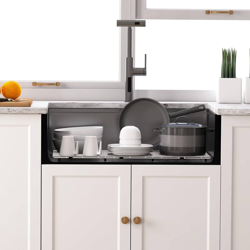 Lefton 33"x22" Farmhouse Apron-Front Kitchen Sink, 304 Stainless Steel Sink with Grid, Drying Rack, Strainer, FS2501