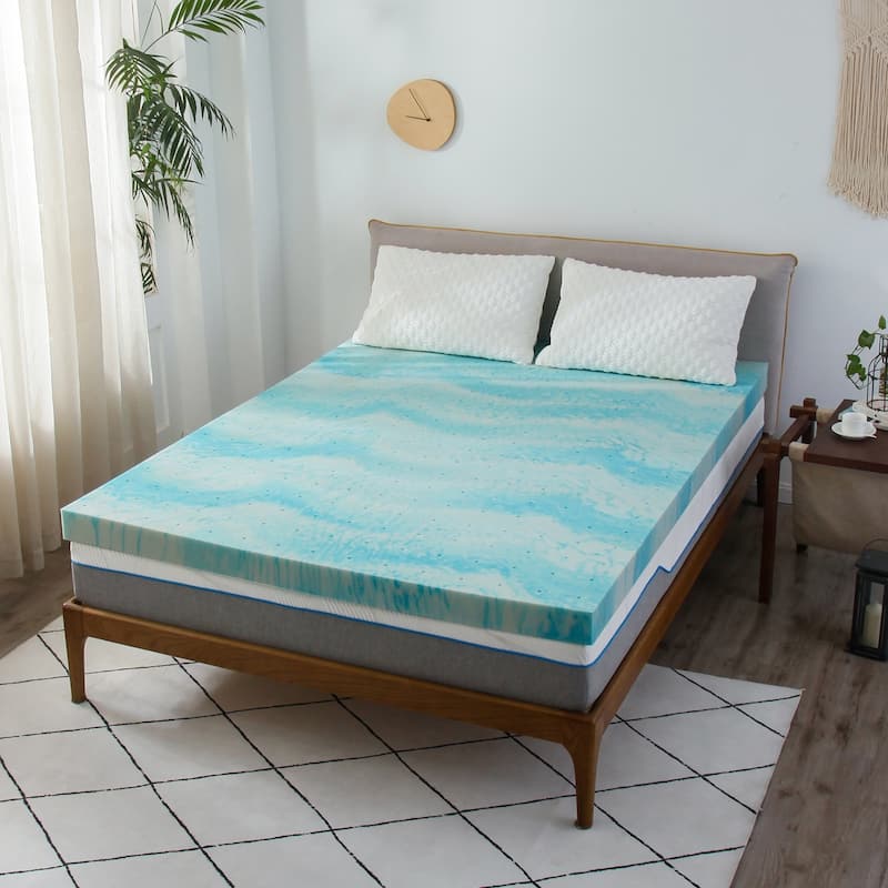 3-inch Gel Swirl Memory Foam Mattress Topper - Blue