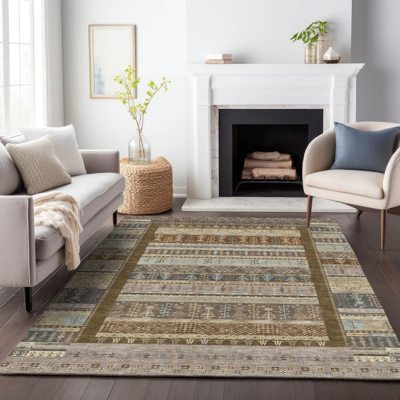 Machine Washable Indoor/Outdoor Global Kilim Chantille Rug