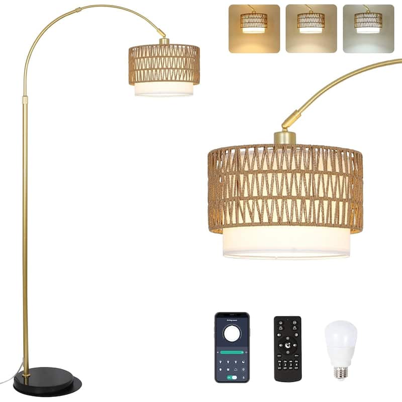 Dimmable Arc Floor Lamp with Remote - Brown+Gold