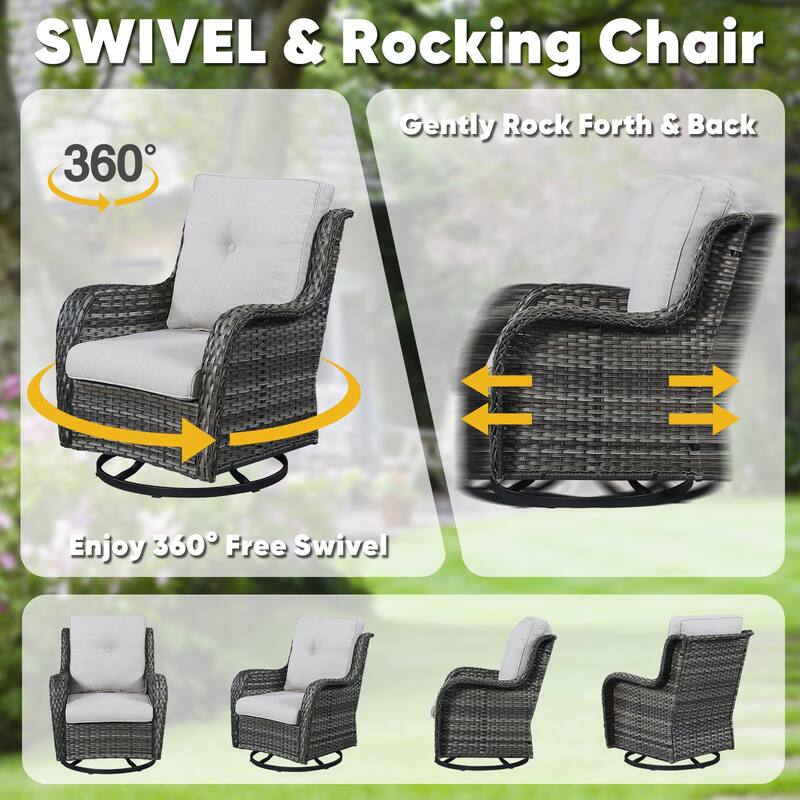 Gymojoy 3-Piece Rattan Wicker Rocking Swivel Chair Set with Table