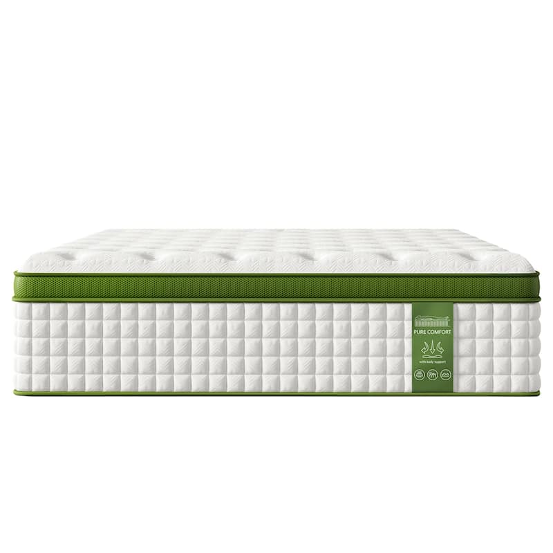 Roomfitters 14 Inch Queen/King Hybrid Mattress, Gel Memory Foam & Pocket Spring Bed for Pressure Relief, Medium Firm, Green - Queen
