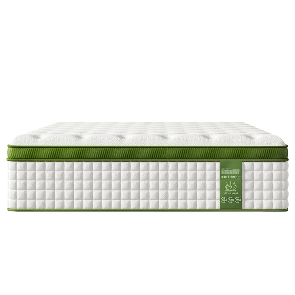 Roomfitters 14 Inch Queen/King Hybrid Mattress, Gel Memory Foam & Pocket Spring Bed for Pressure Relief, Medium Firm, Green