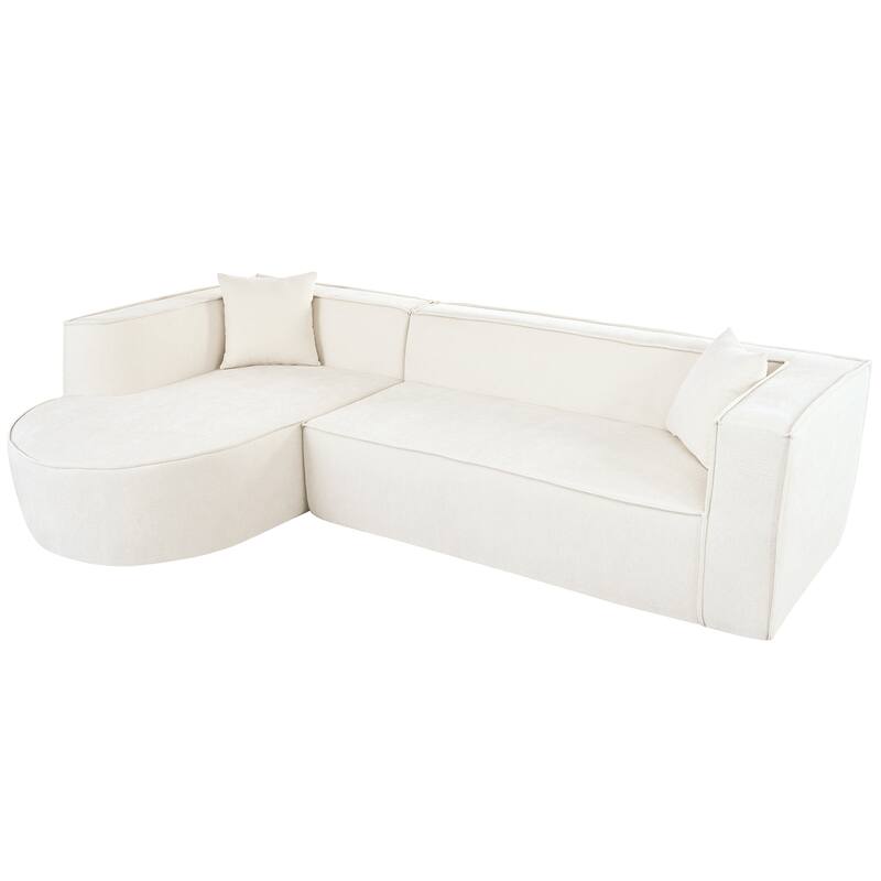Modular L-Shape Sectional Sofa with Chaise, High Density Sponge Sectional Sofa, Chenille Fabric Sofa with 2 Throw Pillows