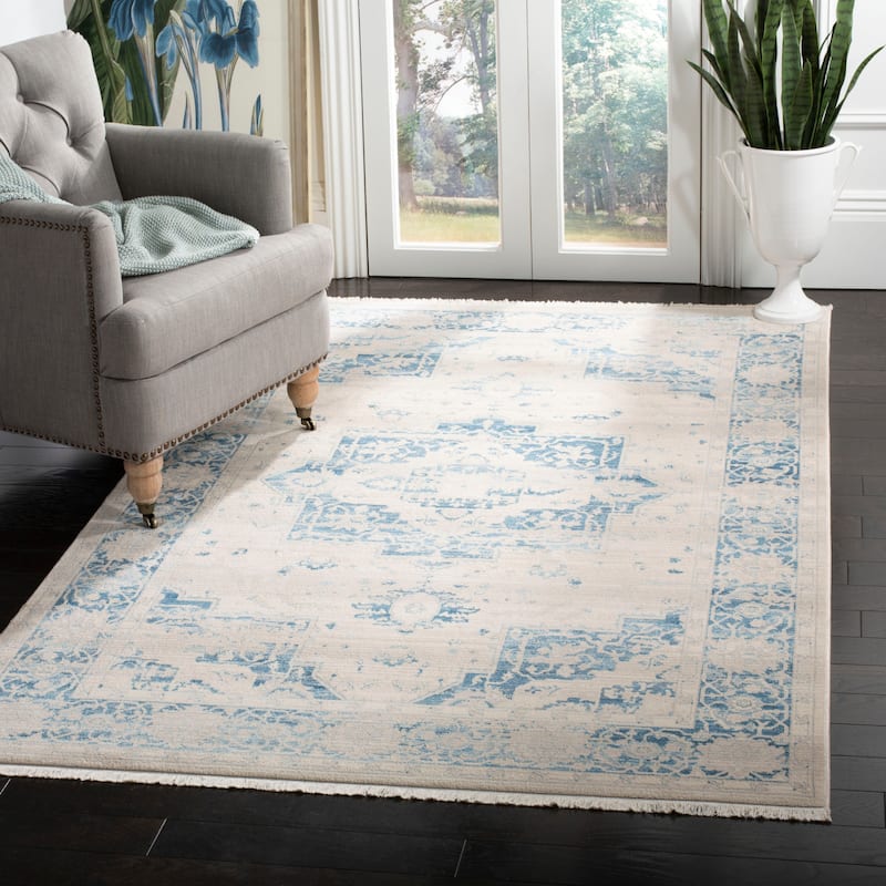 SAFAVIEH Vintage Boho Persian Levia Oriental Polyester Rug - 5' x 7'6" - Ivory/Blue