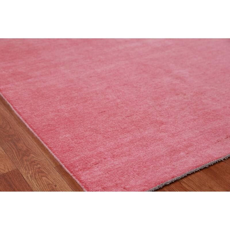 Hand Knotted Oriental 100% Wool Carpet Modern Solid Pink Gabbeh Area Rug - 12' 2'' X 9' 0''