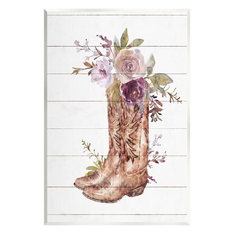 Stupell Country Cowboy Boots Flower Bouquet Wall Plaque, Design By Nina Blue - 13 x 19
