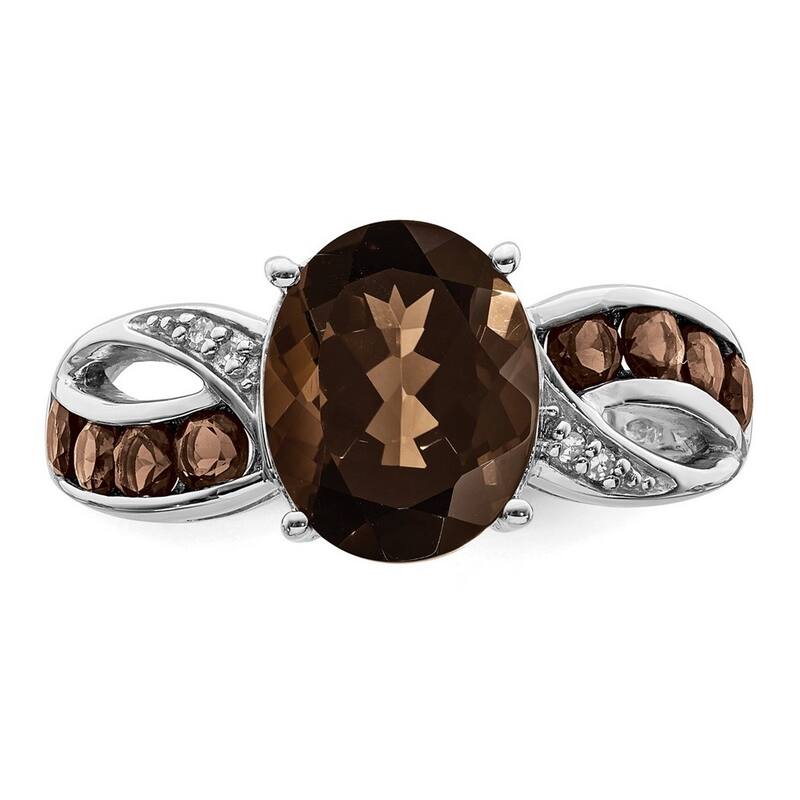 Curata 925 Sterling Silver Diamond and Smokey Quartz Ring