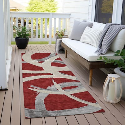 Machine Washable Indoor/ Outdoor Abstract Contemporary Chantille Rug