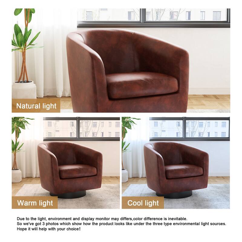 Faux Leather Wide Seat Swivel Barrel Chair