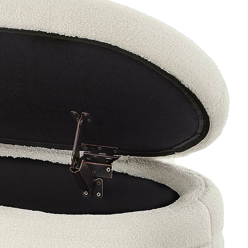 Boucle Teddy Fabric Storage Ottoman Bench with Safety Hinge for Entryway