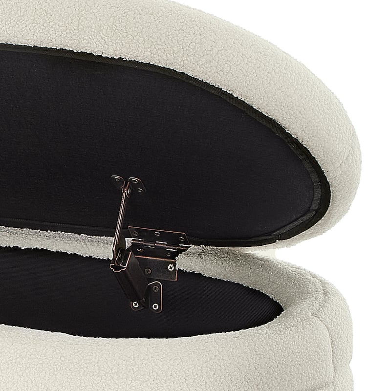 Modern Oval Storage Ottoman Bench Cream Boucle Teddy Fabric for Bedroom Living Room