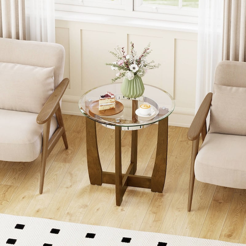 Costway 1/2 PCS 24" Round Side Table Glass End Table with Tempered - See Details