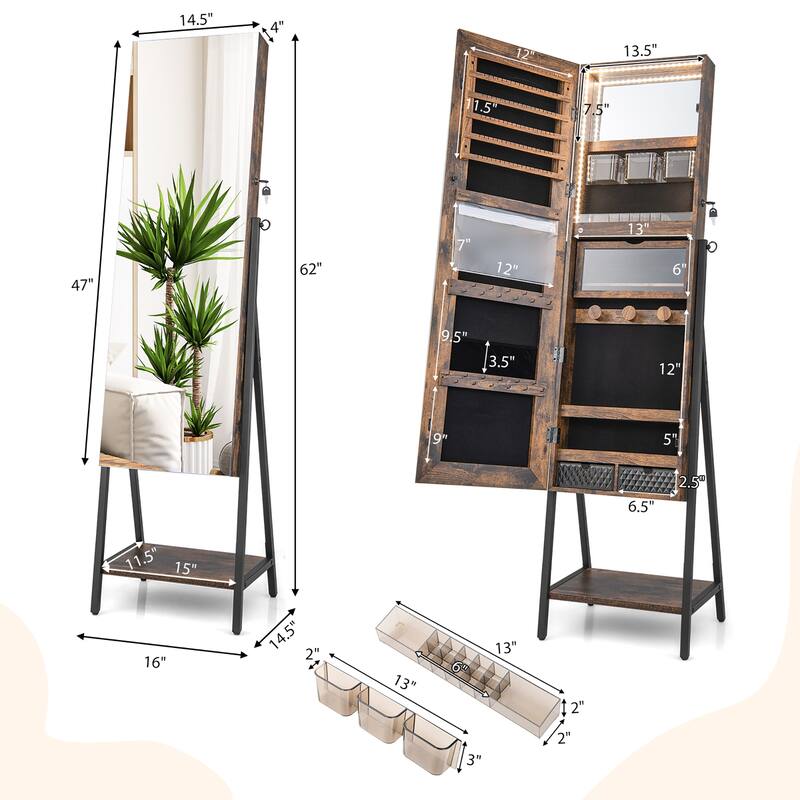Costway Jewelry Cabinet Armoire 3 Color LED Modes Full-Length - See Details