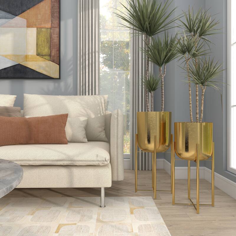 Modern Metallic Glam Planter Collection - Set of 2 - Multiple Sizes - Gold, Silver, White or Black - S/2 19", 22"H - Gold Small