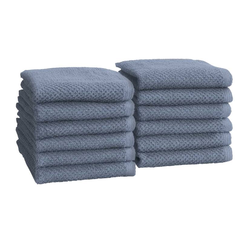 Linery & Co. Luxury Cotton Textured Bath Towel - Washcloth (Pack of 12) - Chambray Blue