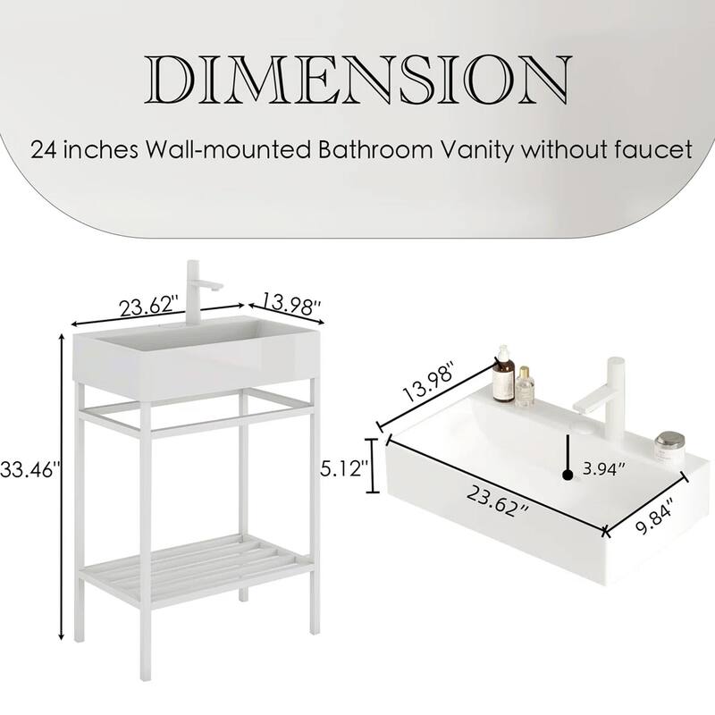 24" Freestanding Bathroom Vanity with Ceramic Sink - 23.62'' x13.98'' x 33.46''