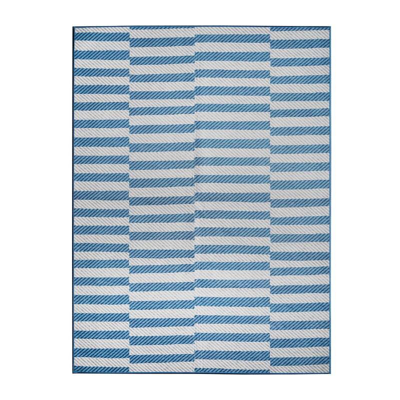 My Magic Carpet Tratti Offset Stripe Blue Machine Washable Rug