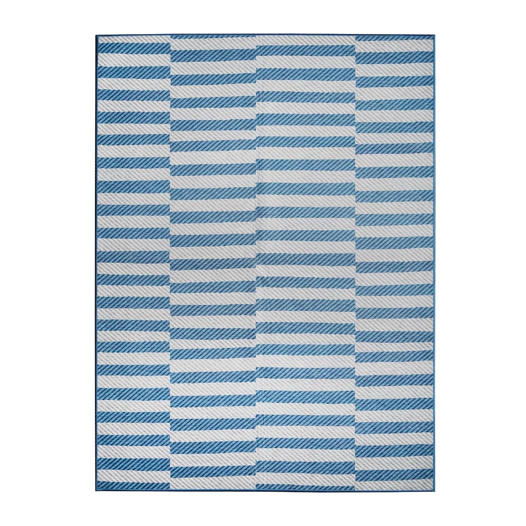 My Magic Carpet Tratti Offset Stripe Blue Machine Washable Rug