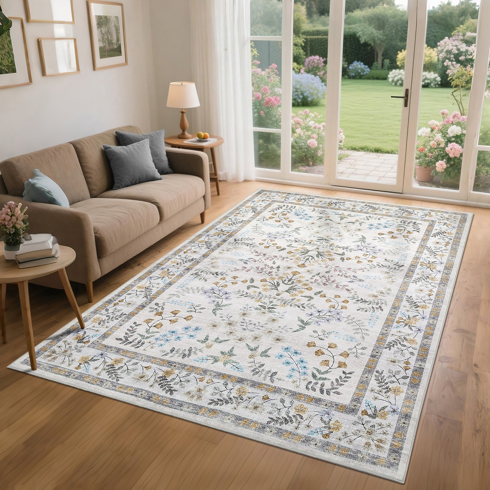Garvee Farmhouse Meadow Floral Print Area Rug