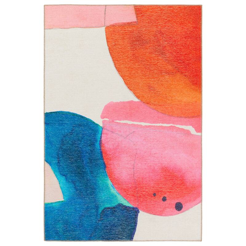 Indoor Machine Washable Abstract Pink/ Multicolor Area Rug