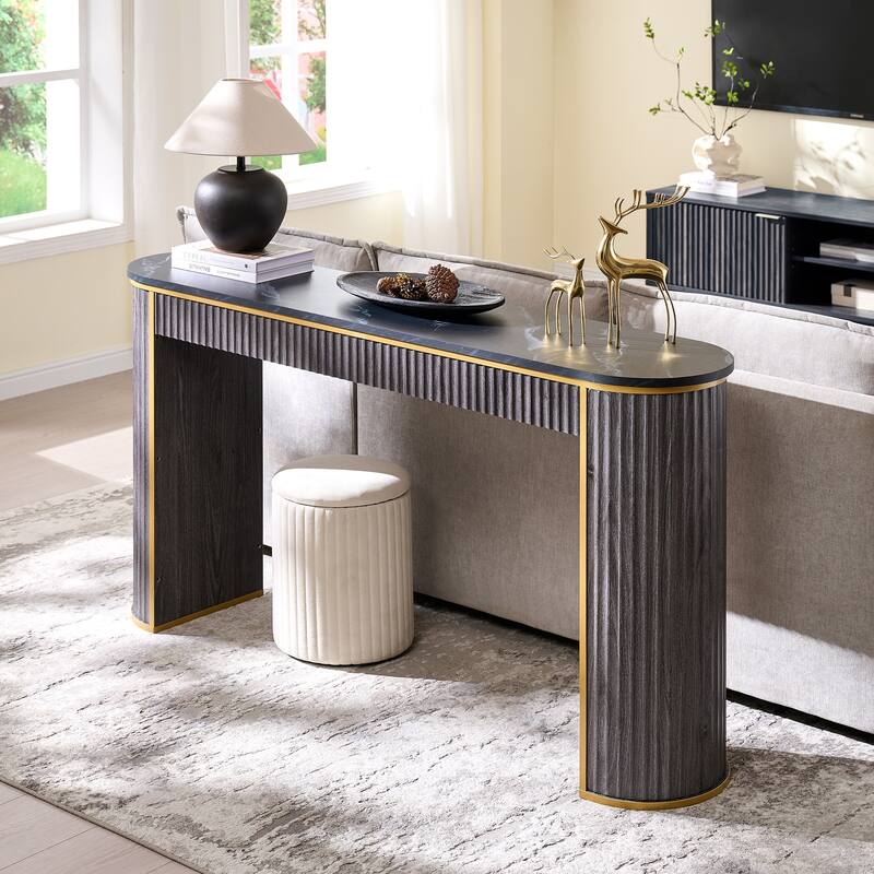 Modern 63" Fluted Console Table, Faux Marble Texture Top, Entry Table