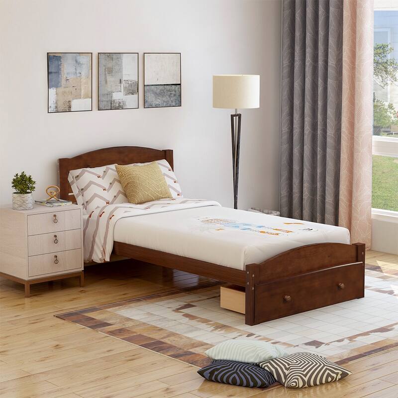 Copper Grove Cregneash Twin Bed Frame with Storage Drawer - Walnut