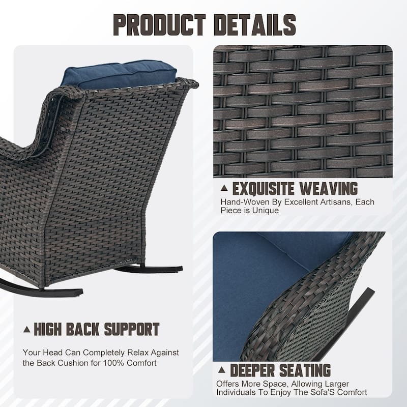 Gymojoy Comfortable PE Rattan Wicker Outdoor Rocking Chair Set of 2