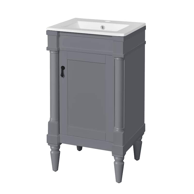 GDFStudio - Wexford Retro Freestanding Bathroom Vanity with Ceramic Sink, Solid Pine Wood Legs & Adjustable Shelf - 18'W