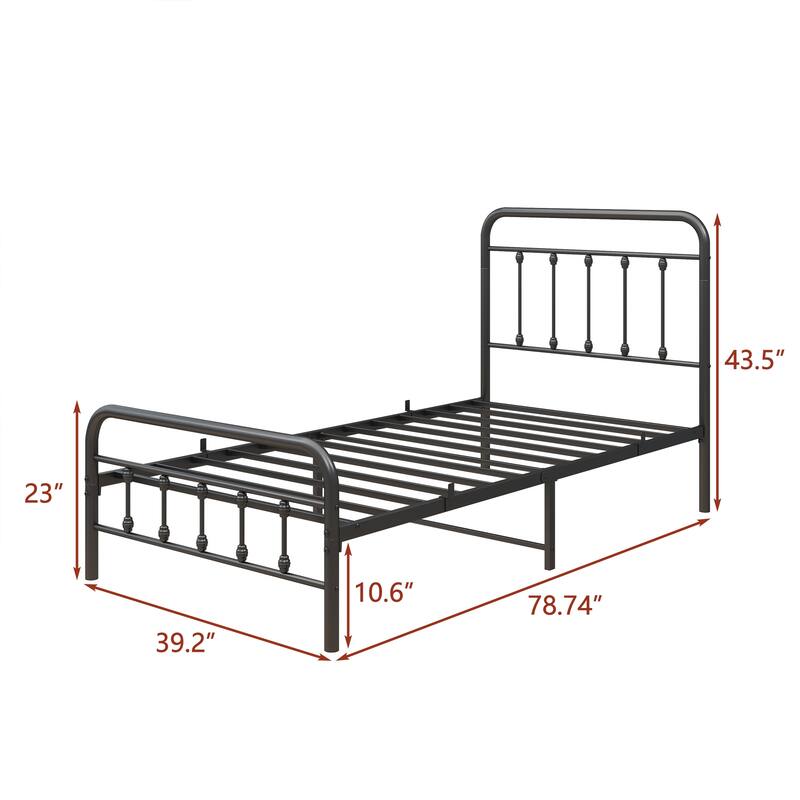 Black Metal Twin Platform Bed Frame with Headboard - Storage Space Underneath