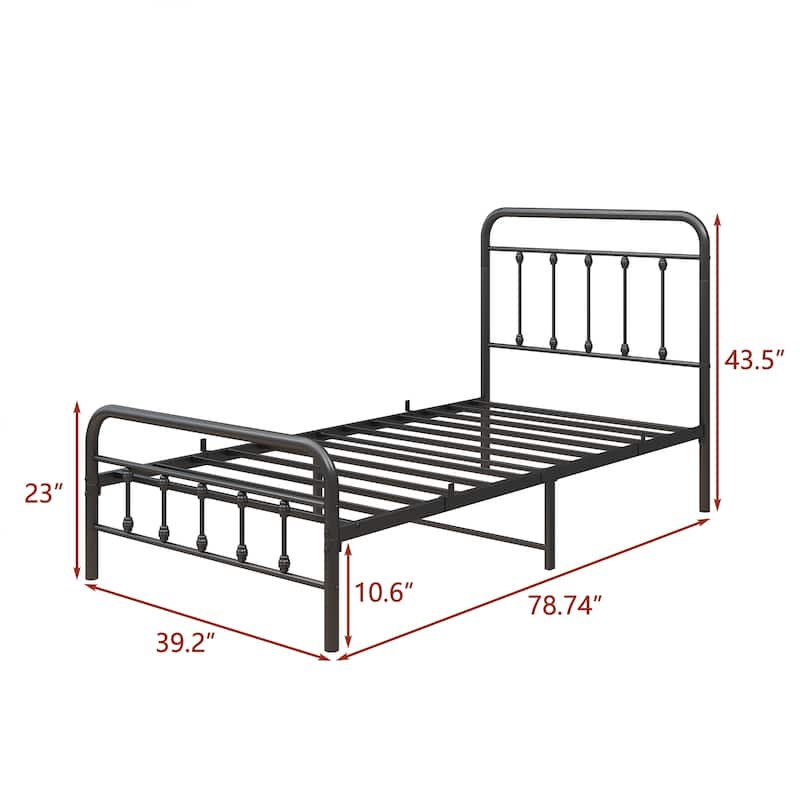 Victorian Style Metal Platform Bed Frame with Iron-Art Headboard Footboard, Under Bed Storage, No Box Spring Needed, Noise Free