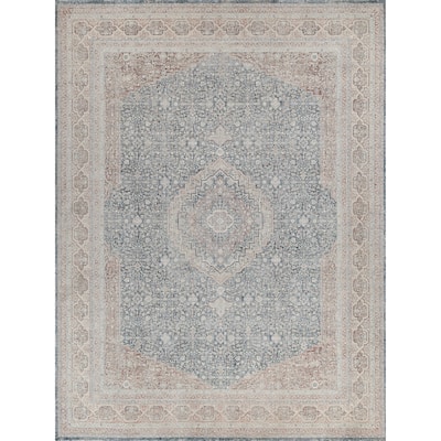 EXQUISITE RUGS Heritage Power-loomed Polyester/Acrylic Light Blue/Navy Area Rug.
