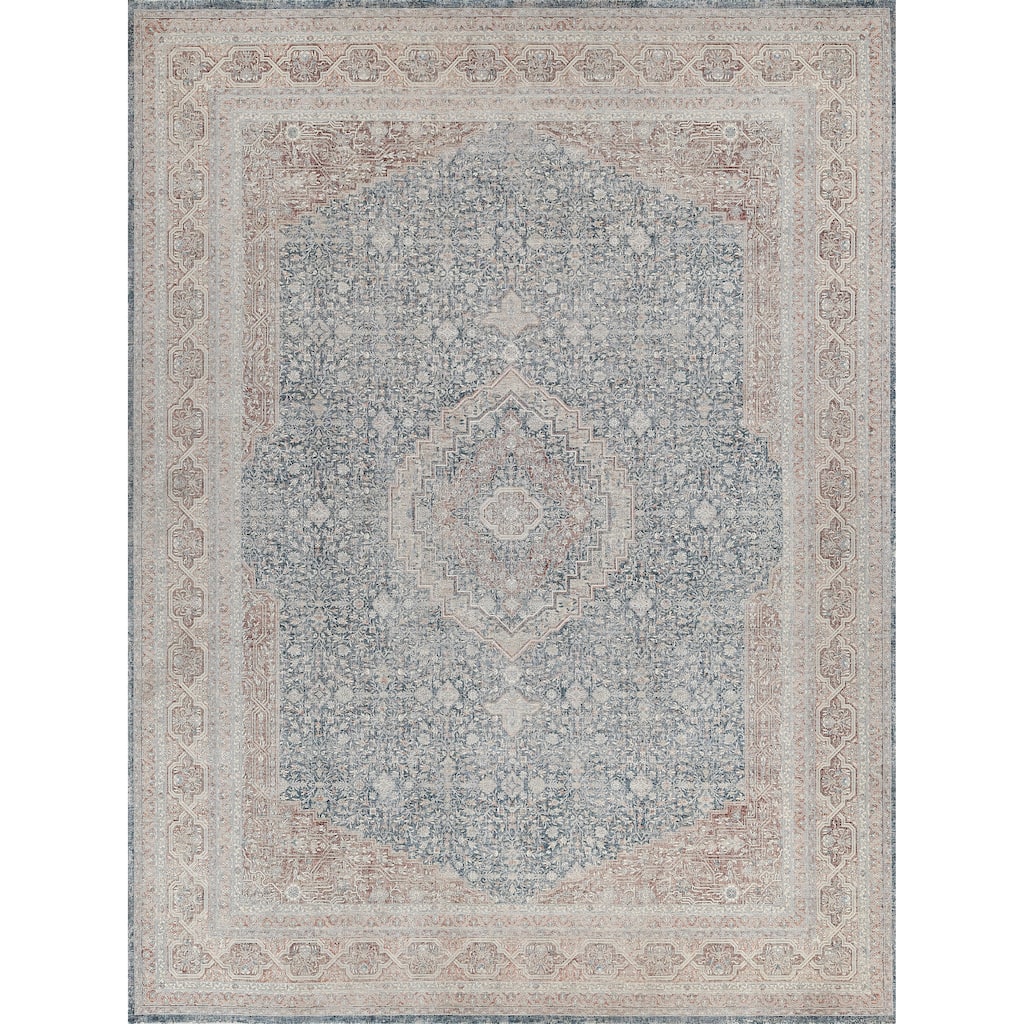 EXQUISITE RUGS Heritage Power-loomed Polyester/Acrylic Light Blue/Navy Area Rug.