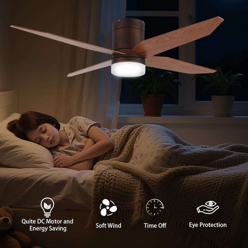 52 in. Modern Rustic Ceiling Fan with 3 Color Light, 4 Wood Blades, DC Motor, 6 Speed for Bedroom or Living Room