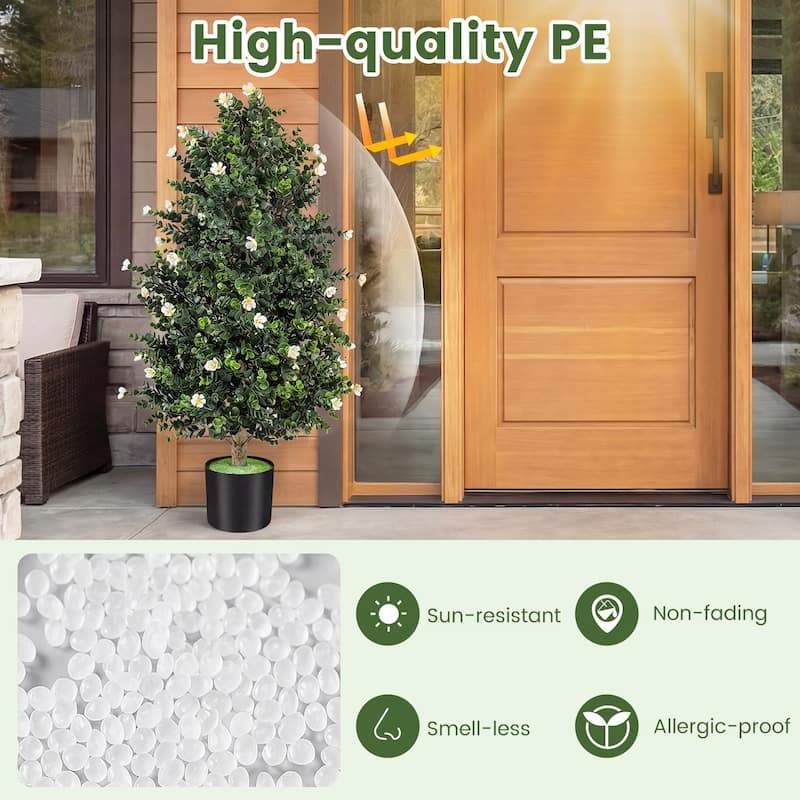 Gymax 2 Pack 36'' Artificial Topiary Cone Tree w/49 Flowers