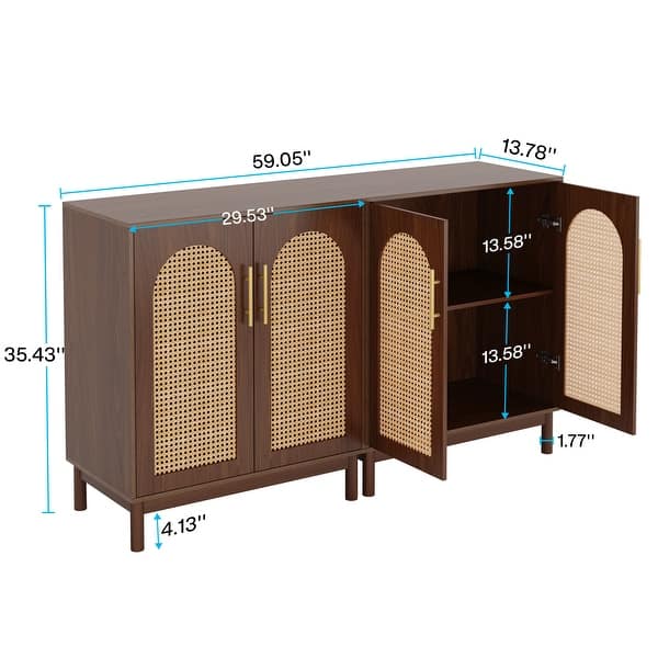 Set of 2 Rattan Sideboard, 59 Inch Buffet Cabinet with Doors, Accent Cabinet