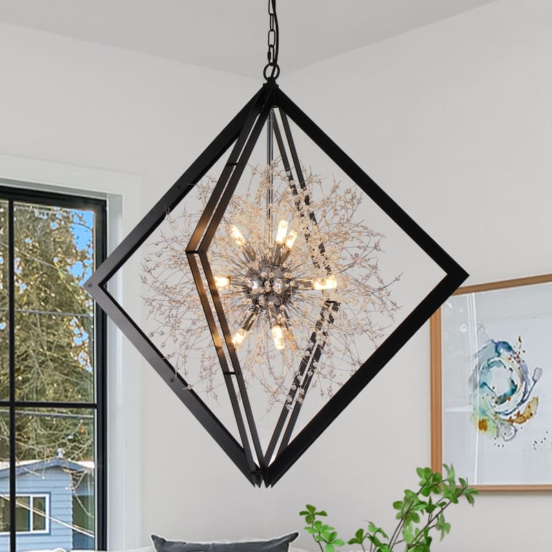 Modern Black Sputnik Crystal Chandelier Pendant Light for Dining Room - Dia.30.71-in - Dia.30.71-in