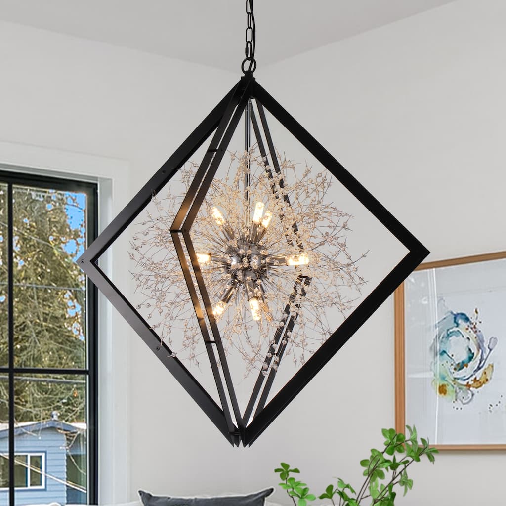 Modern Black Sputnik Crystal Chandelier Pendant Light for Dining Room - Dia.30.71-in