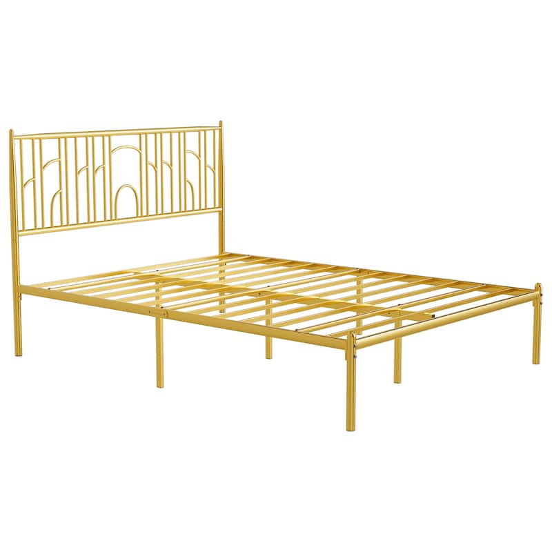 Queen Size Metal Platform Bed Frame with Iron-art Headboard, 12-Inch Under-Bed Storage, Sturdy Metal Frame