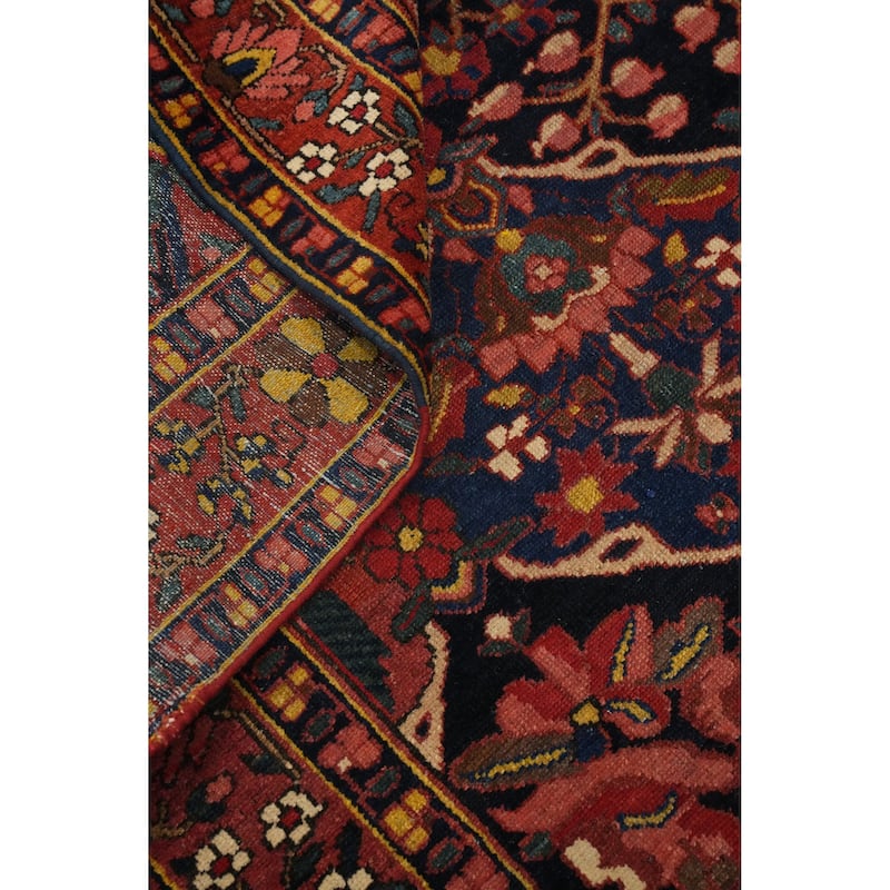 Hand Knotted Oriental 100% Wool Carpet Traditional Floral Navy Blue & Blues Bakhtiari Runner Rug - 10' 2'' X 3' 5''