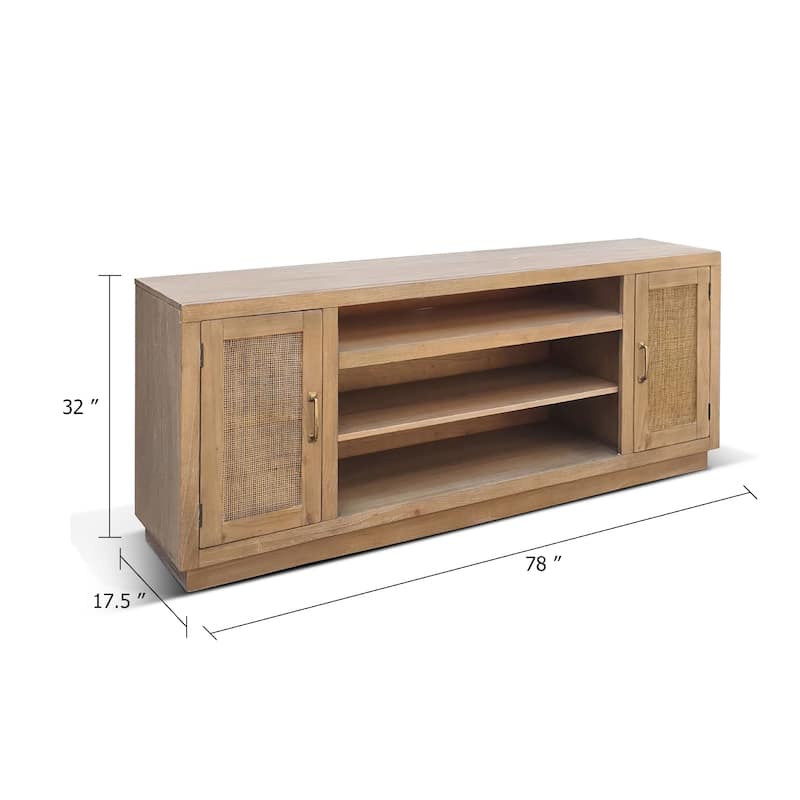 Ryle TV Media Entertainment Console, 78 Inch, Open Shelves 2 Doors, Brown