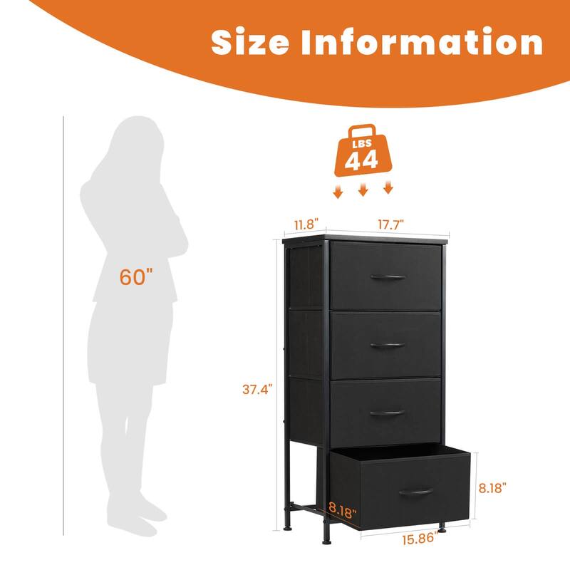 4-Drawer Vertical Chest with Metal Handle, Metal Frame and Wood Top for Bedroom