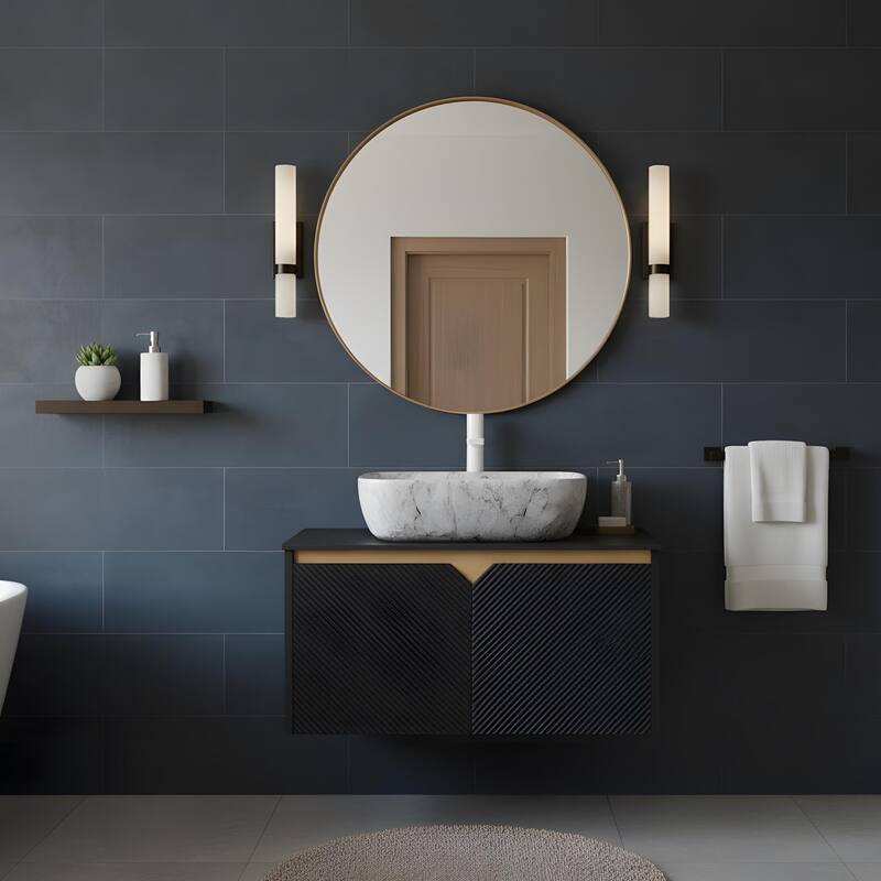 Wall-mounted Bathroom Vanity with Rectangular Vessel Basin