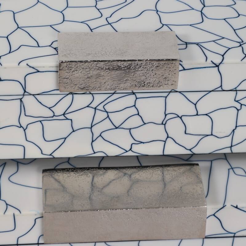 Resin Wood Boxes with Cracked Mosaic Texture (Set of 2) - 5" & 4" Blue - 14" x 8.25" x 4.75"