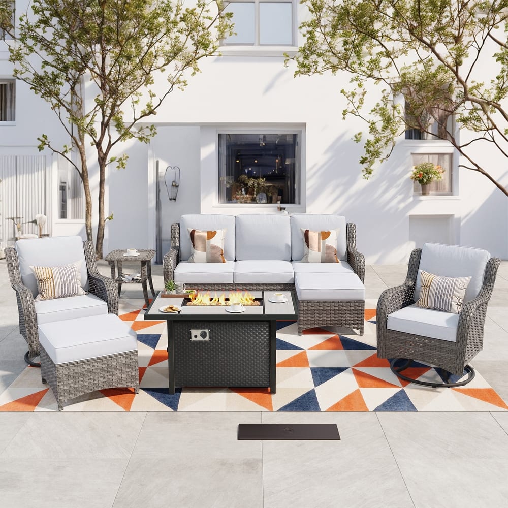 OVIOS 7-piece Patio Swivel Chair Set with 42" Fire Table